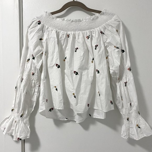 Zara White Floral Embroidery Off the Shoulder Top - Picture 1 of 5